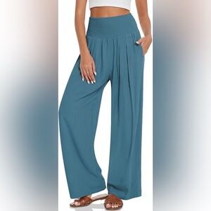 Teal blue open leg wide pants large